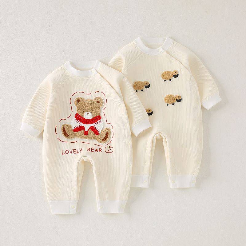 婴儿加绒连体衣秋冬装加厚男女宝宝哈衣睡衣新生儿保暖衣服内穿