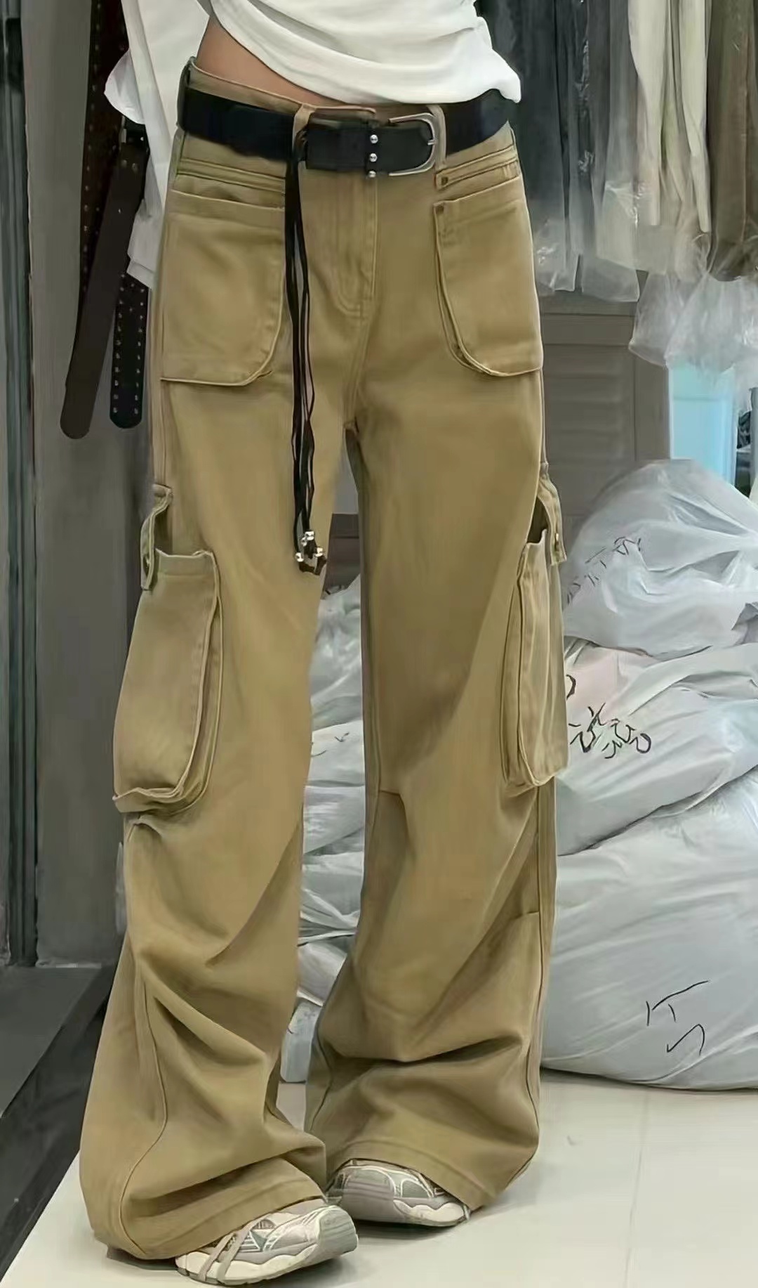 【FF】美式直筒休闲百搭牛仔工装裤女阔腿