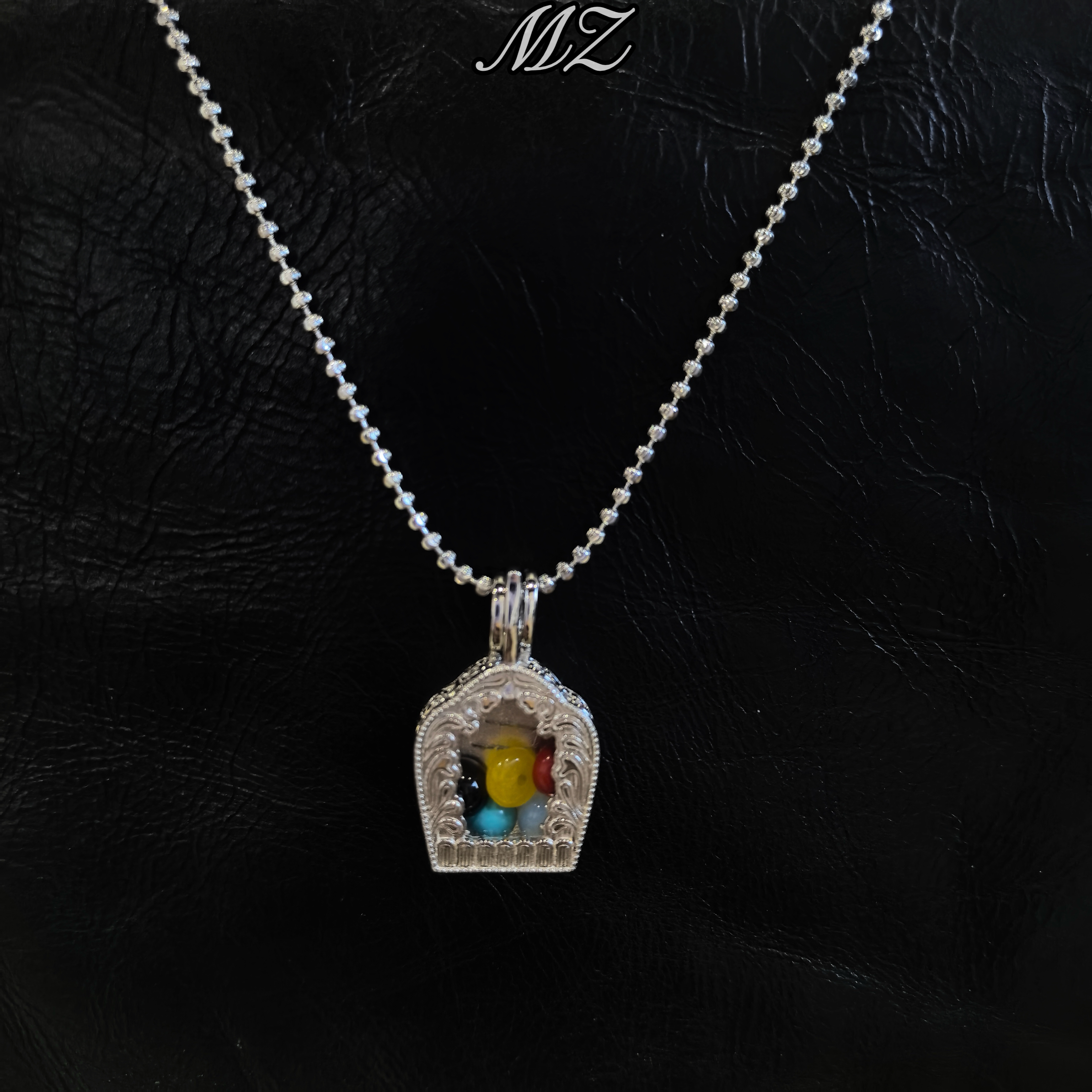 925银树脂银制品 国风彩珠女轻奢小众设计感电白项链-嘎乌盒0124