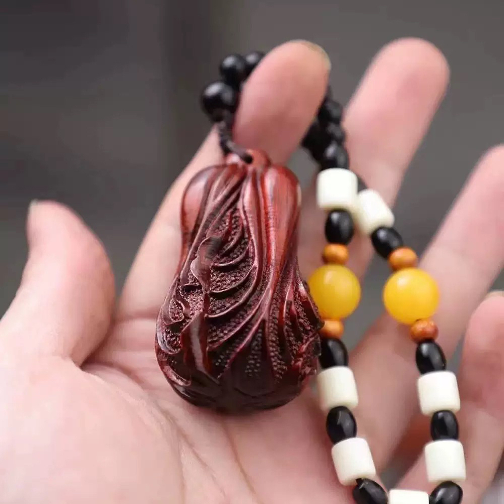 紫檀木雕刻白菜文玩手把件工艺品挂件