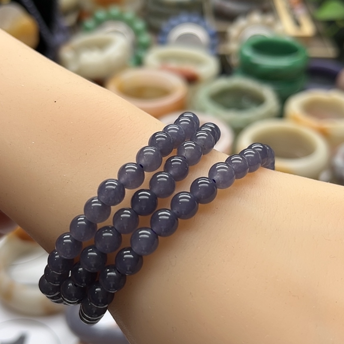 【闪购商品】石英质玉手镯未镶嵌卡6多圈手串冰紫