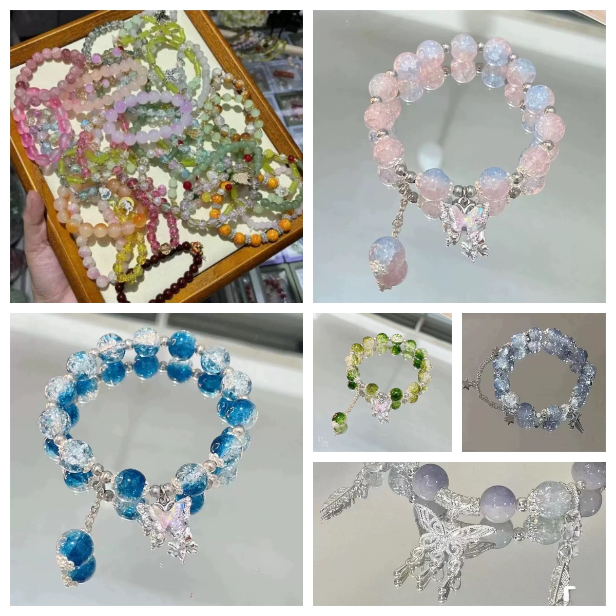 合金手链 清凉花蝴蝶串珠手链小众设计感超仙甜美手串多样性发货