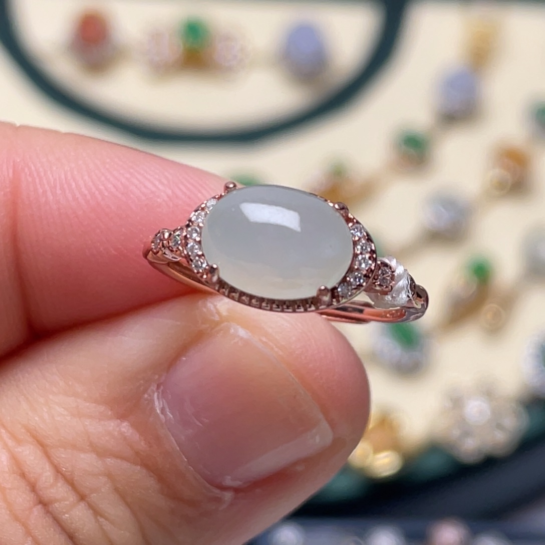 翡翠戒指银S925镶嵌纯天然缅甸翡翠