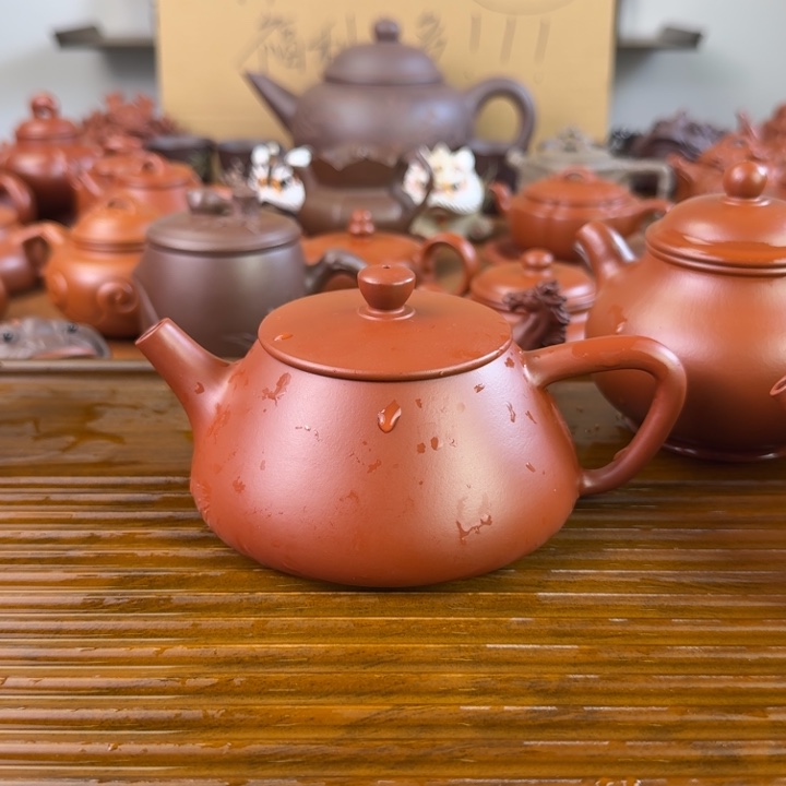 茶壶紫砂朱泥半手平盖石瓢300毫升