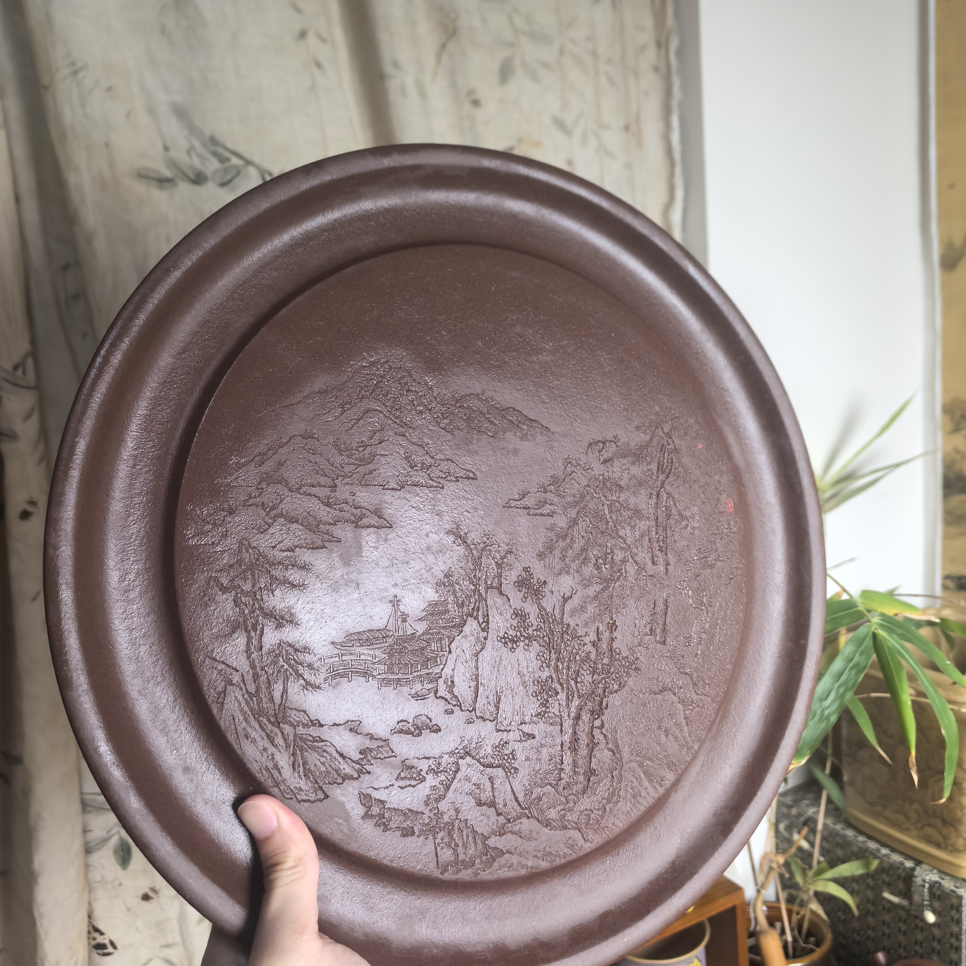 宜刻坊｜圆形储水式紫砂茶盘家用30公分简约功夫茶具茶海
