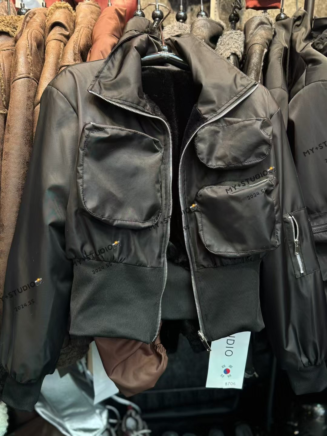 一号链接2025个性新款炸街辣妹螺纹领口保暖纯色棉服夹克棉衣外套