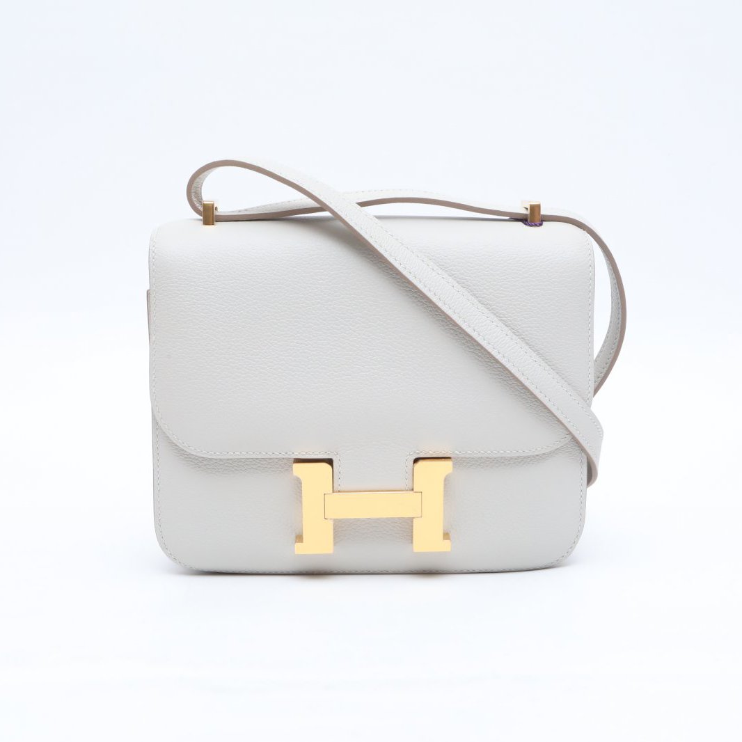 全新未使用 Hermes/爱马仕 小花双双 康康 19 珍珠灰 TC皮 U刻 包