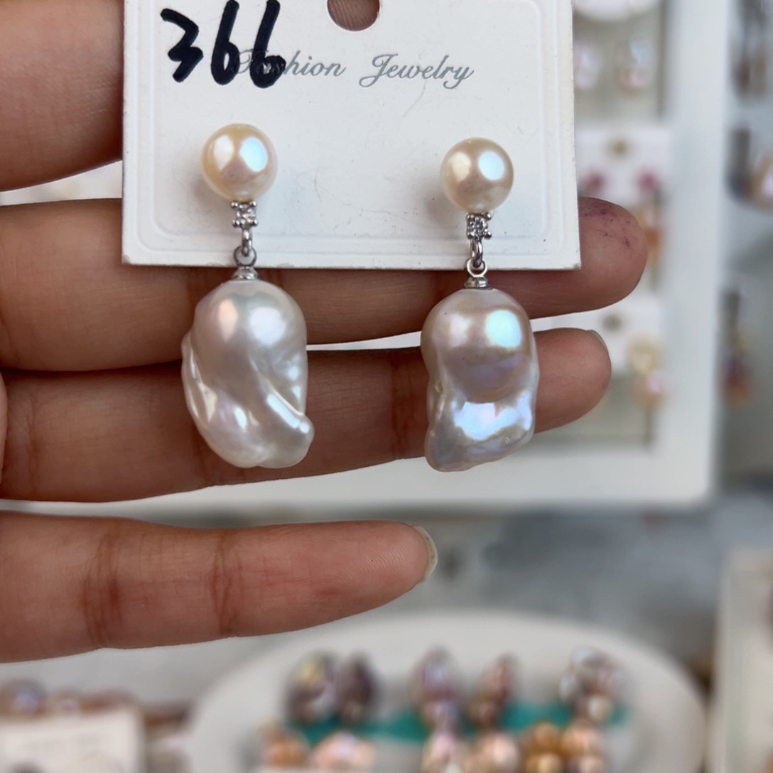 淡水珍珠耳饰银S925镶嵌