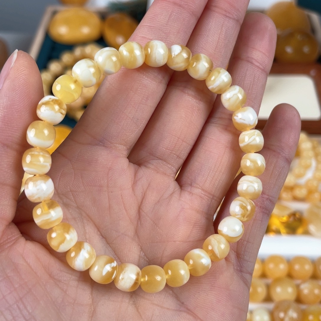 蜜蜡手链未镶嵌虎皮老型手链7mm+