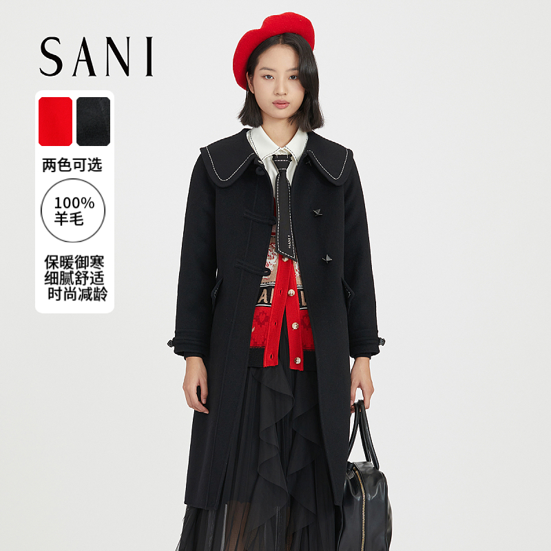 SANI冬季100%羊毛娃娃领牛角扣学院风双面呢大衣27D121DY0120