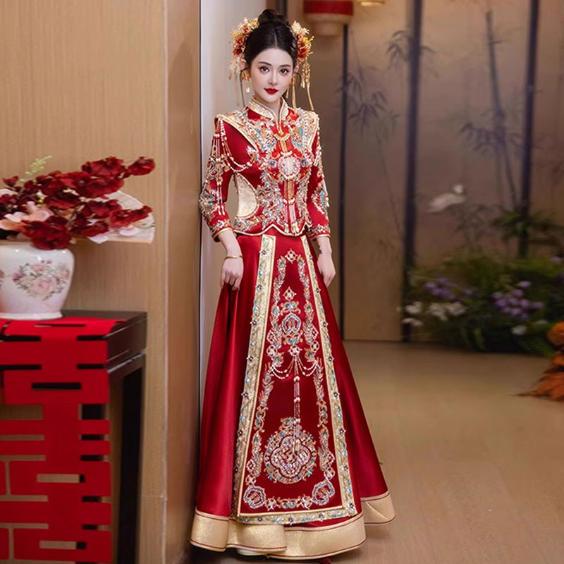 大码缎面秀禾服婚服高级感新娘结婚嫁衣夏季显瘦出阁服龙凤褂秀和