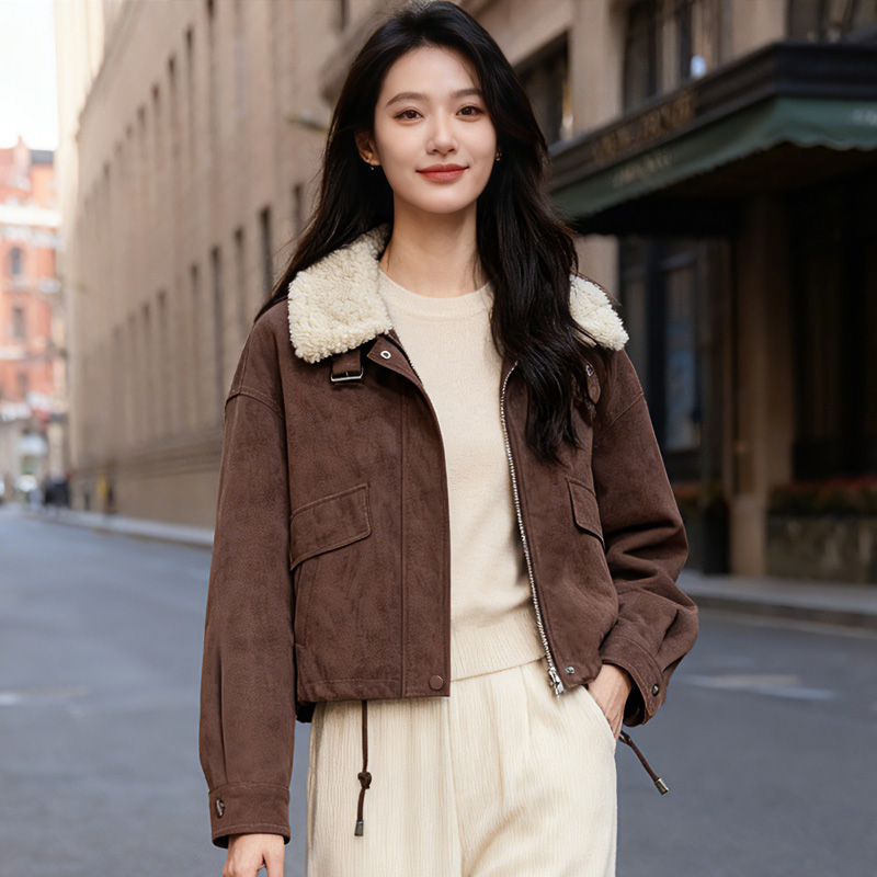 2025冬季新款毛茸茸毛领短外套皮绒女士长袖上衣Y9001