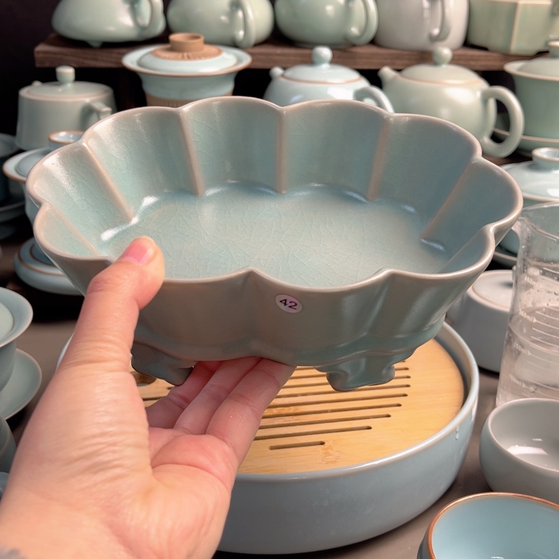 摆件陶瓷仿古釉莲花洗原矿