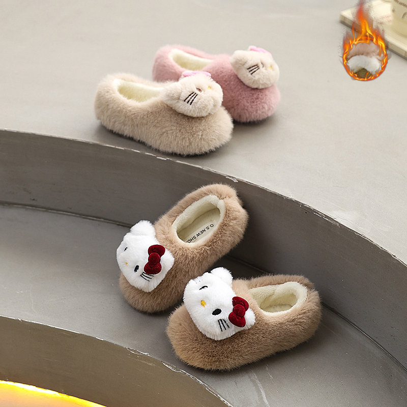 女童卡通KT猫可爱棉鞋加绒冬季新保暖软底百搭毛毛鞋9158
