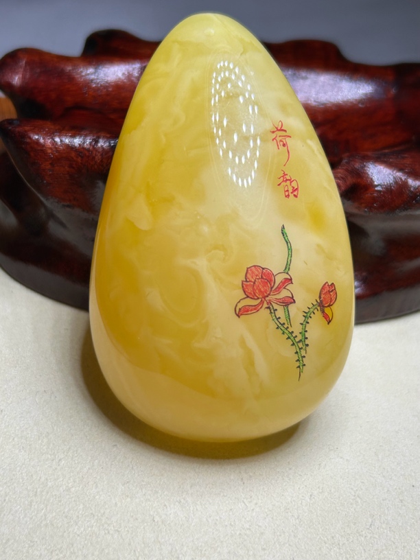 俄料满蜜白花水滴吊坠26.8g时尚百搭雕刻挂坠精雕精美