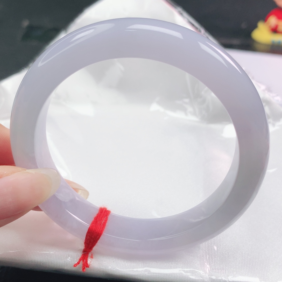 翡翠未镶嵌手镯翡翠56.8冰胶润粉紫正圈