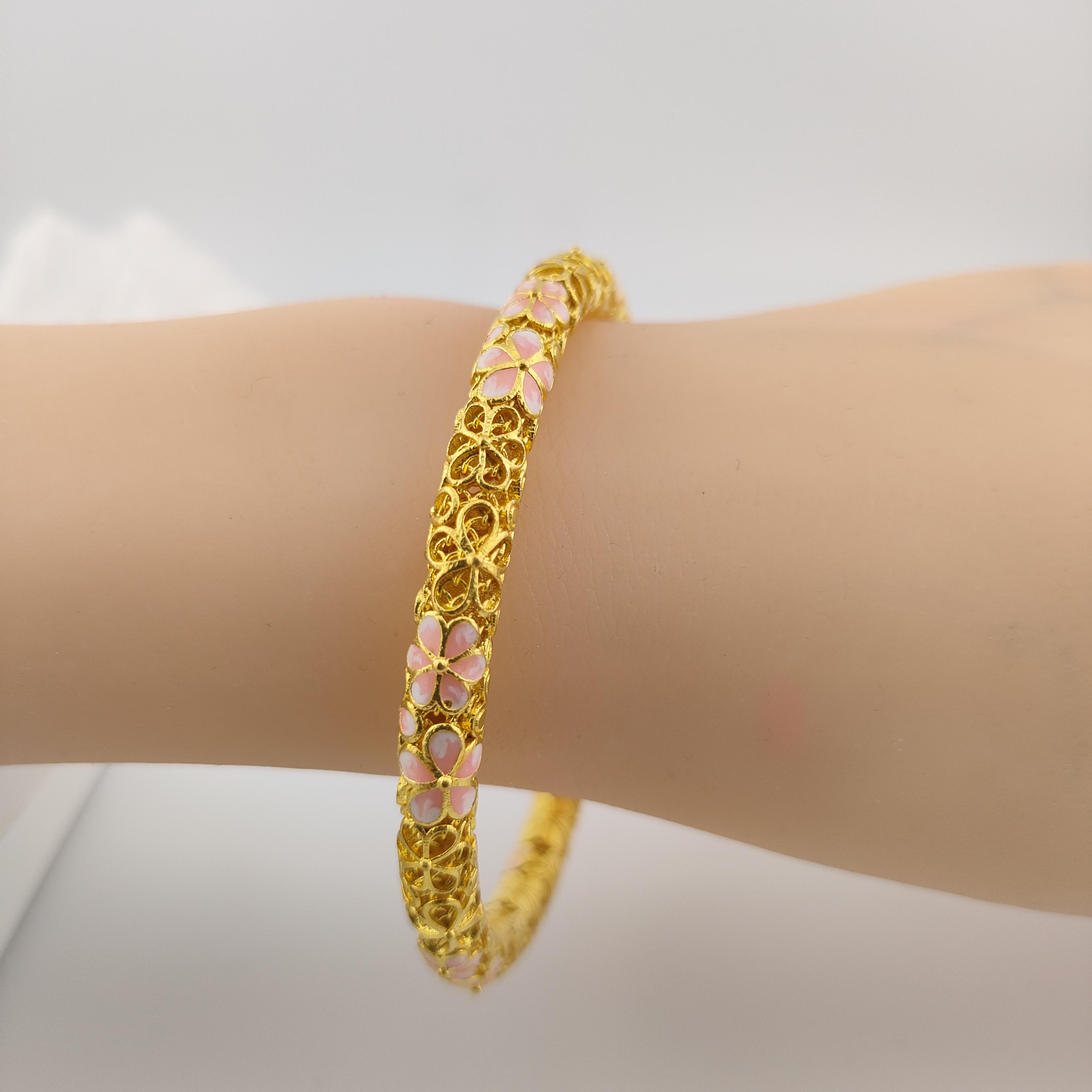 足银珐琅手镯 珐琅彩樱花手镯