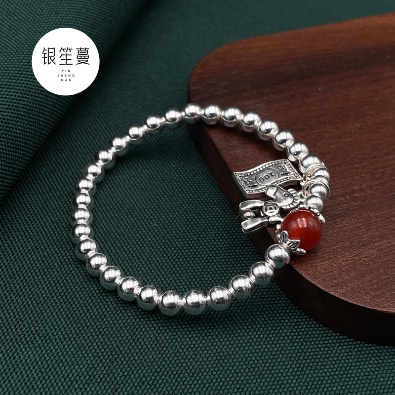 足银手链 凯贵银楼 手工时尚复古百搭小众光珠手链 SC01