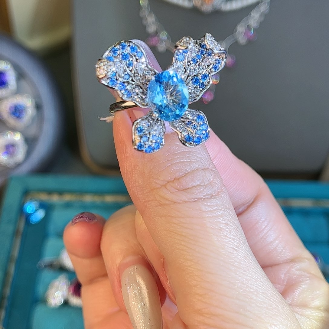 托帕石戒指银S925镶嵌