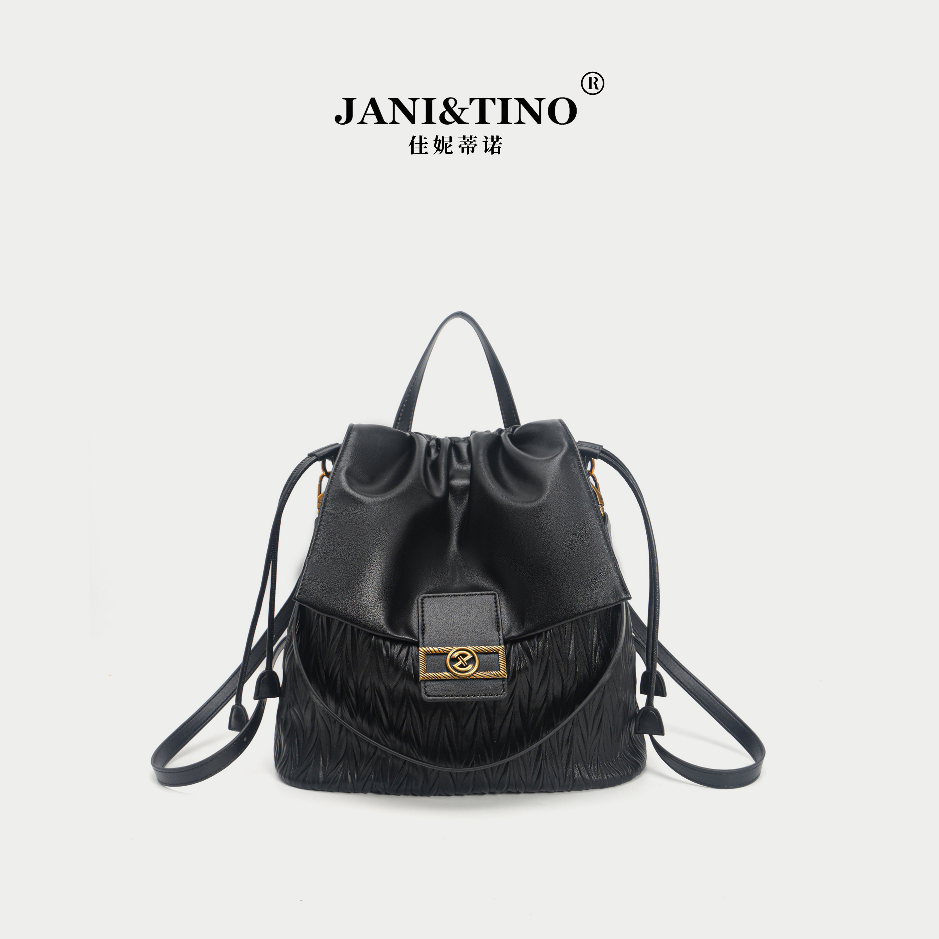 JANITINO/佳妮蒂诺当季新款百搭高级感双肩包5004-1黑
