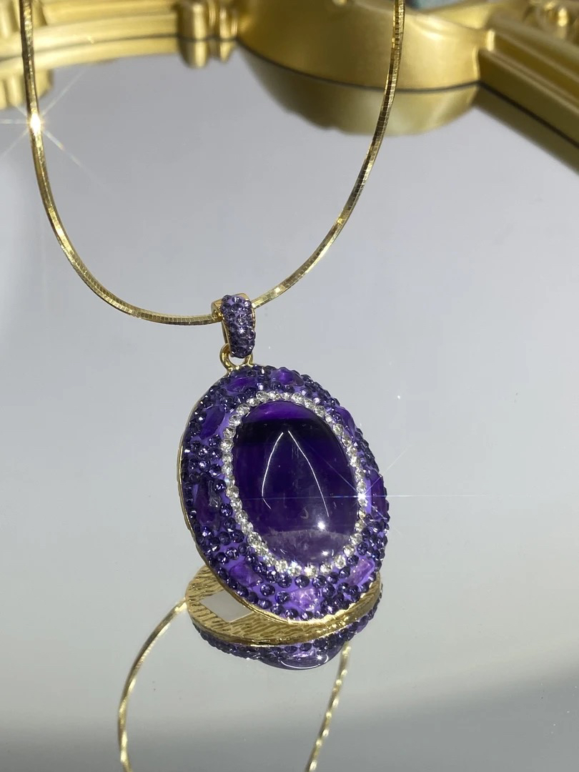 铜合金合成锆石项链 TTSD 紫色时尚潮流百搭款吊坠项链 395