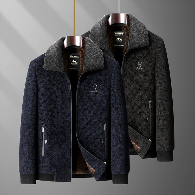 尚海歌弟冬季加绒加厚保暖男士夹克商务休闲短款毛领拉链外搭