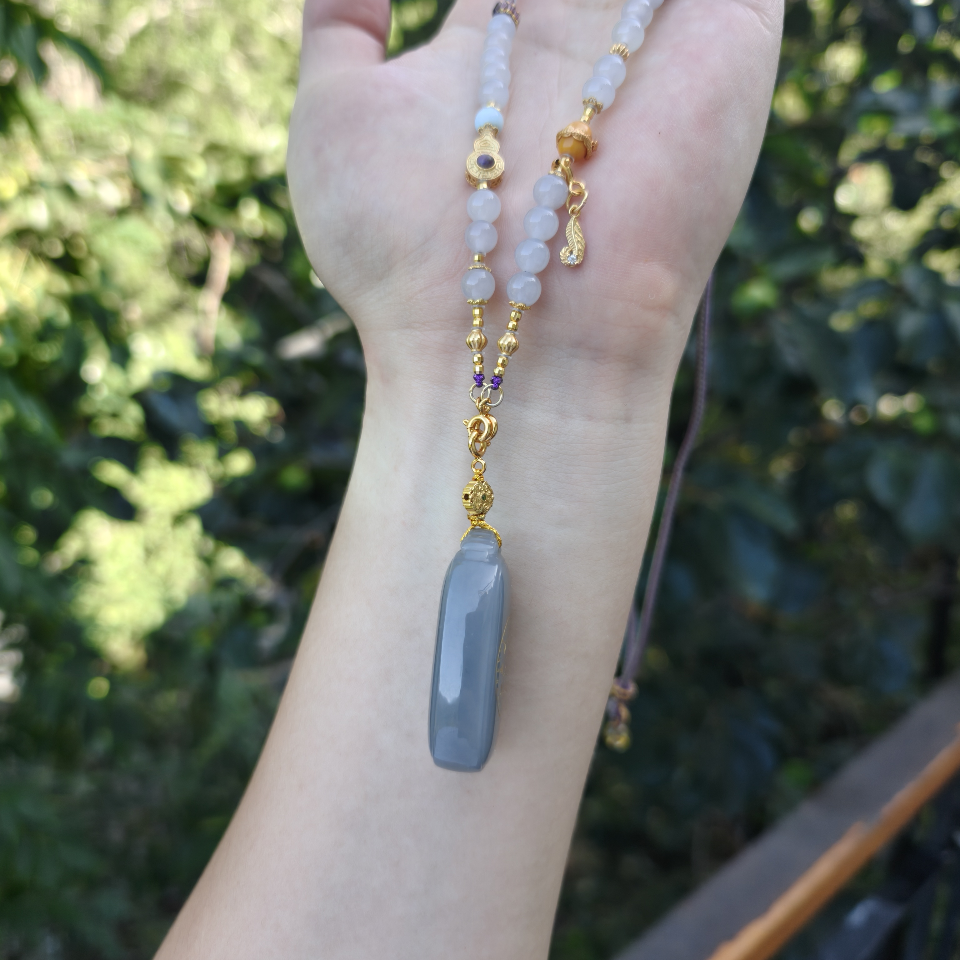 【晟伊】七星C脉和田玉烟紫配比项链+名+日期+地址