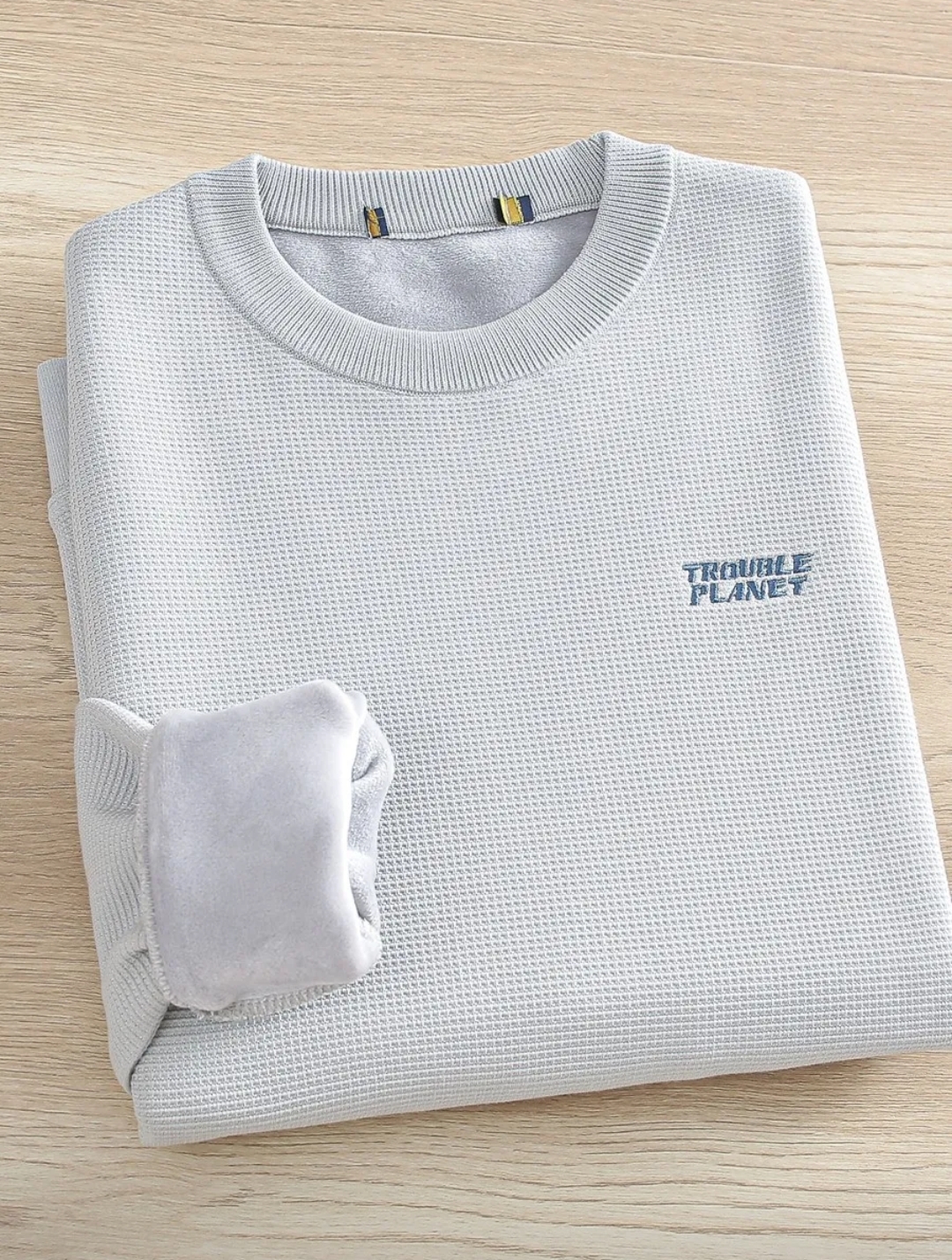 H家剪标 男士时尚长袖卫衣加绒保暖华夫格圆领打底衫026