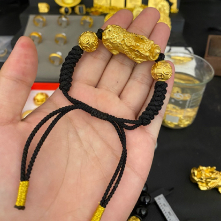 合金布艺手链 空心薄壁黑色手绳貔貅手串