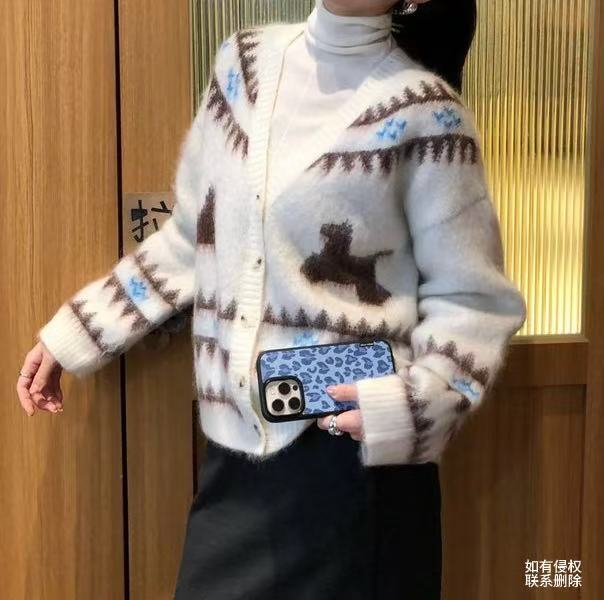 2025绵羊毛➕马海毛小马图案针织开衫  K017