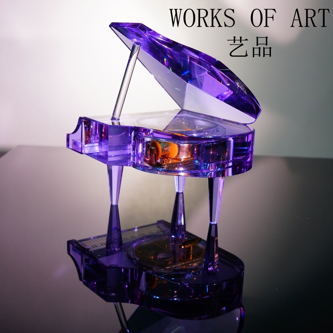 单只礼盒装-轻奢紫色水晶钢琴音乐盒创意礼物家居摆件工艺品