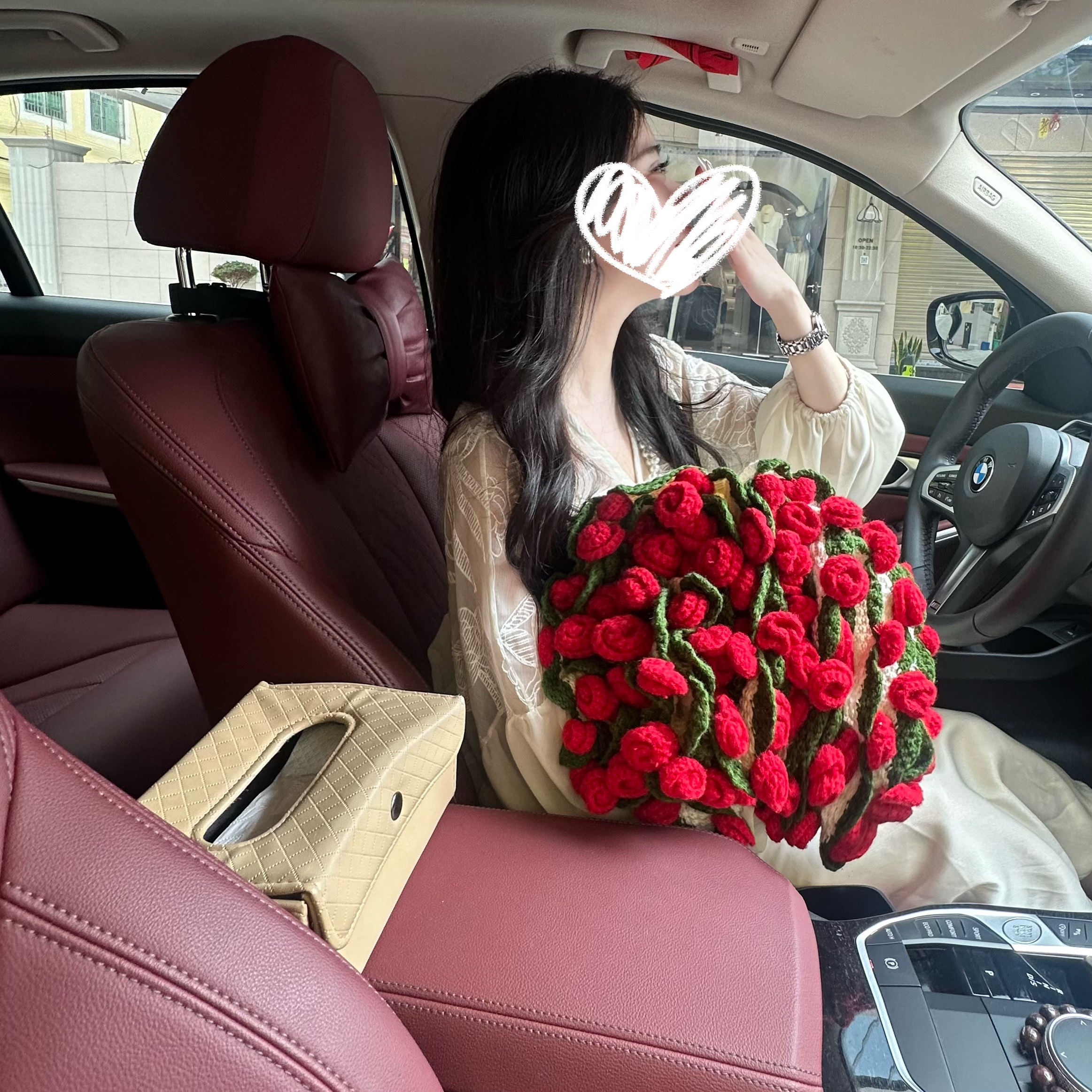 成品手工编织玫瑰花束毯子午睡花毯送女友创意礼物
