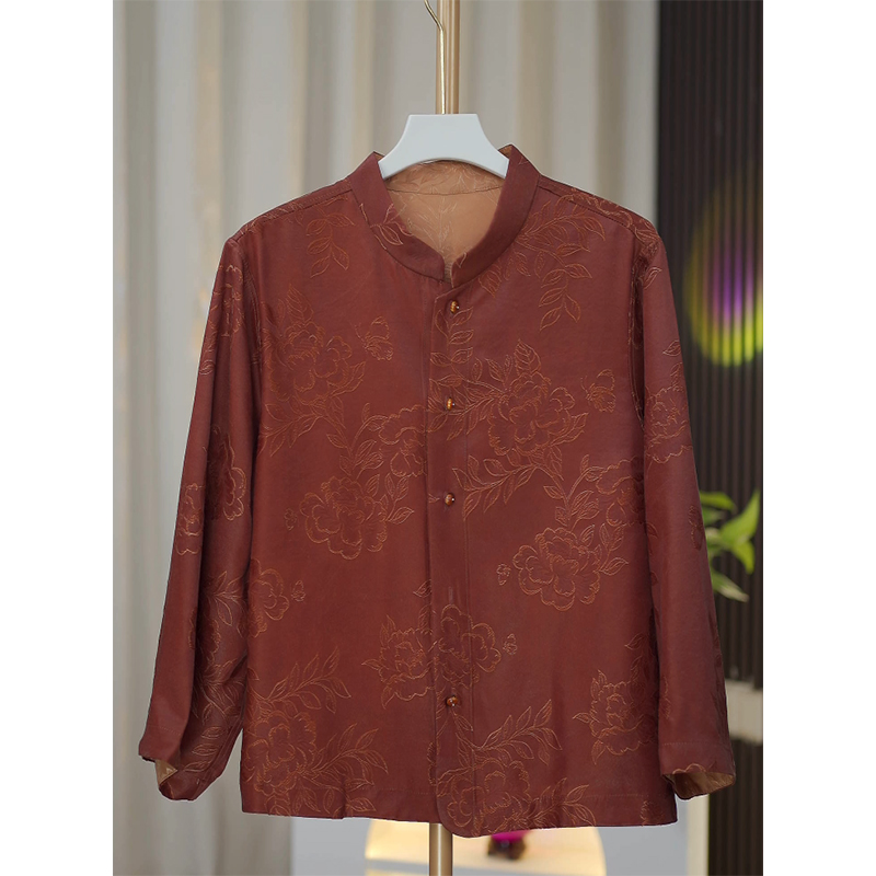 蚕丝刺绣--窖藏重缎双面穿纯红云纱纯蚕丝新中式古风女遮肉减龄显