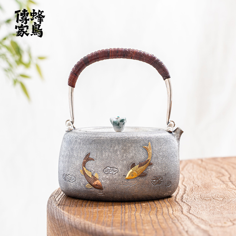 蜂鸟工坊 傳家 纯手工麻纹双鱼提梁茶壶家用水壶 SWA2397