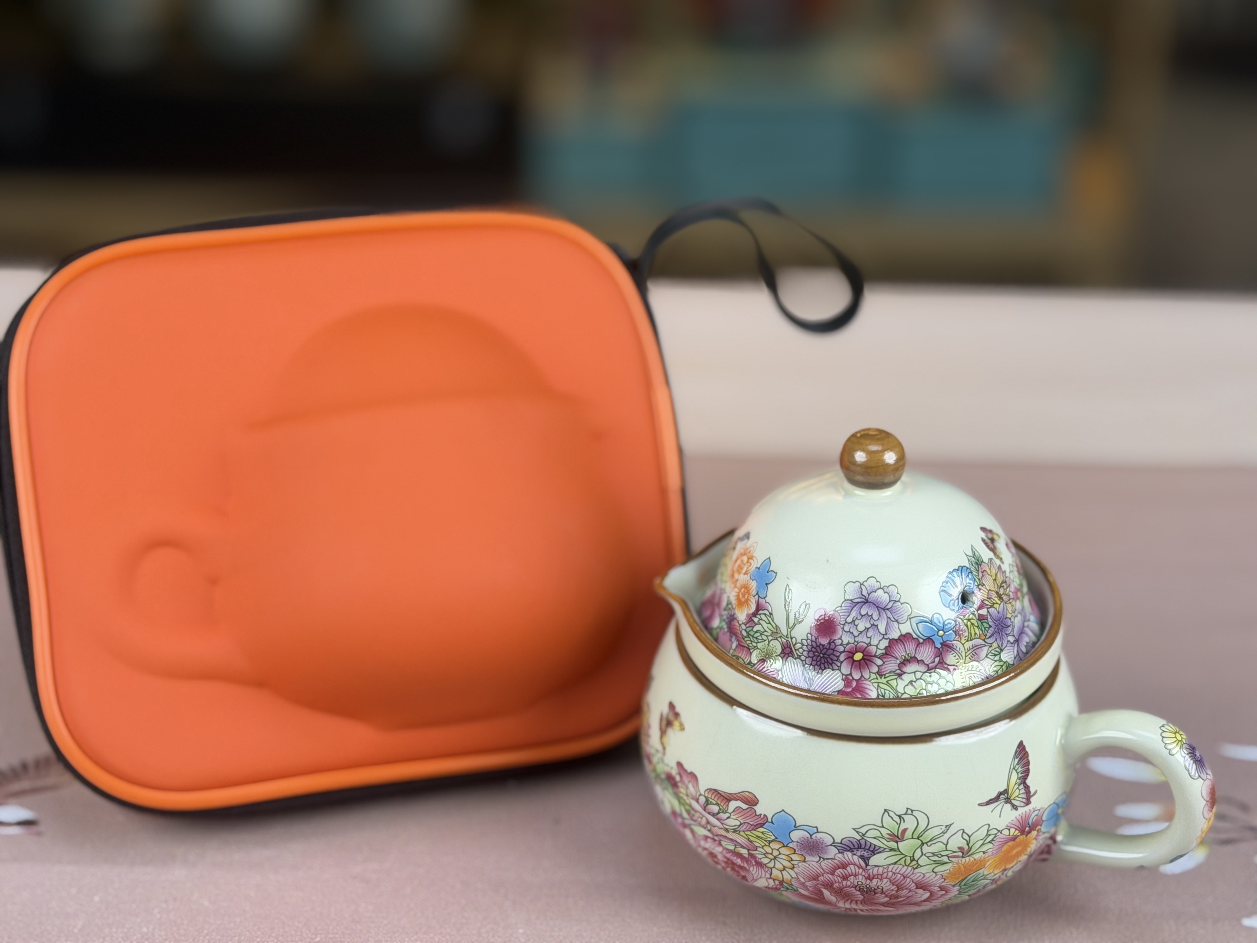 KK0375-粉彩咖杯小鸟茶咖旅行套