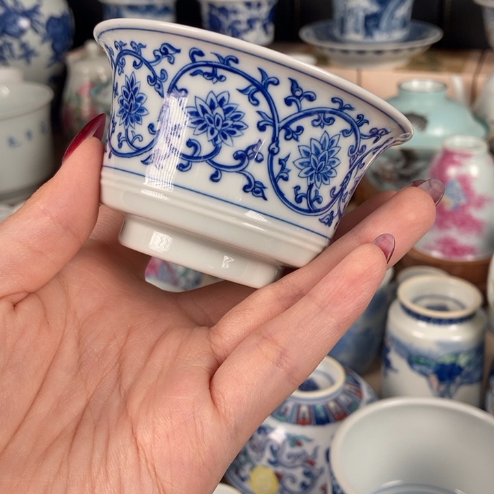 杯折葵非器缠枝莲马蹄杯