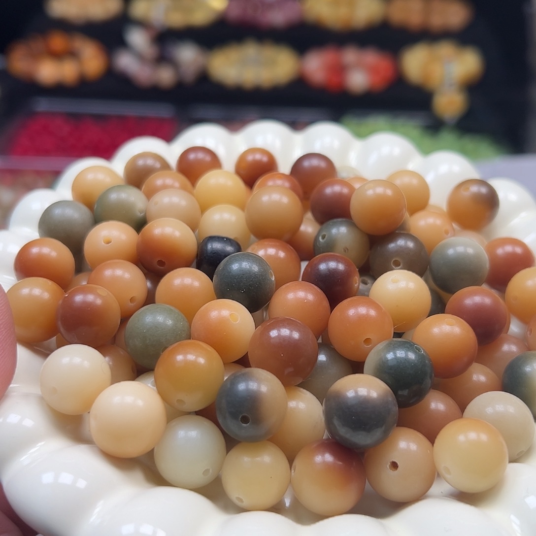 菩提根/象牙果手串微瑕卡13/14炭烧多宝圆500颗