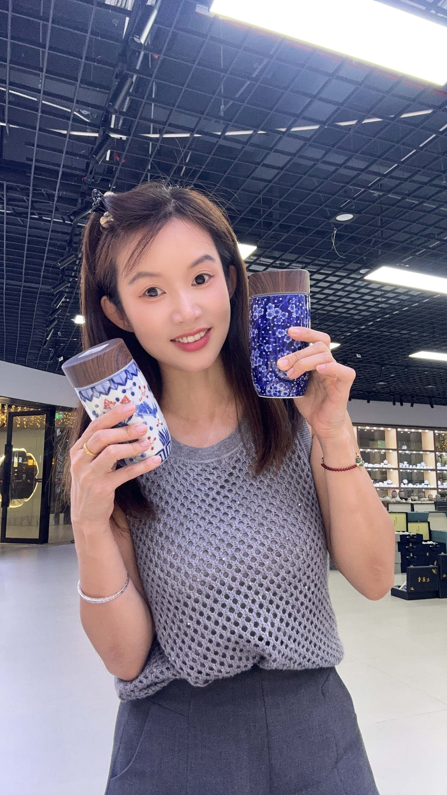 景德镇陶瓷杯 八宝大容量随手杯 办公茶杯双层