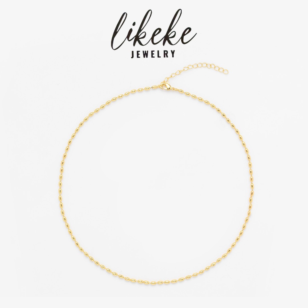 铜合金项链 LI KEKE镀k金【金色闪耀】大米珠项链串珠锁骨链R084