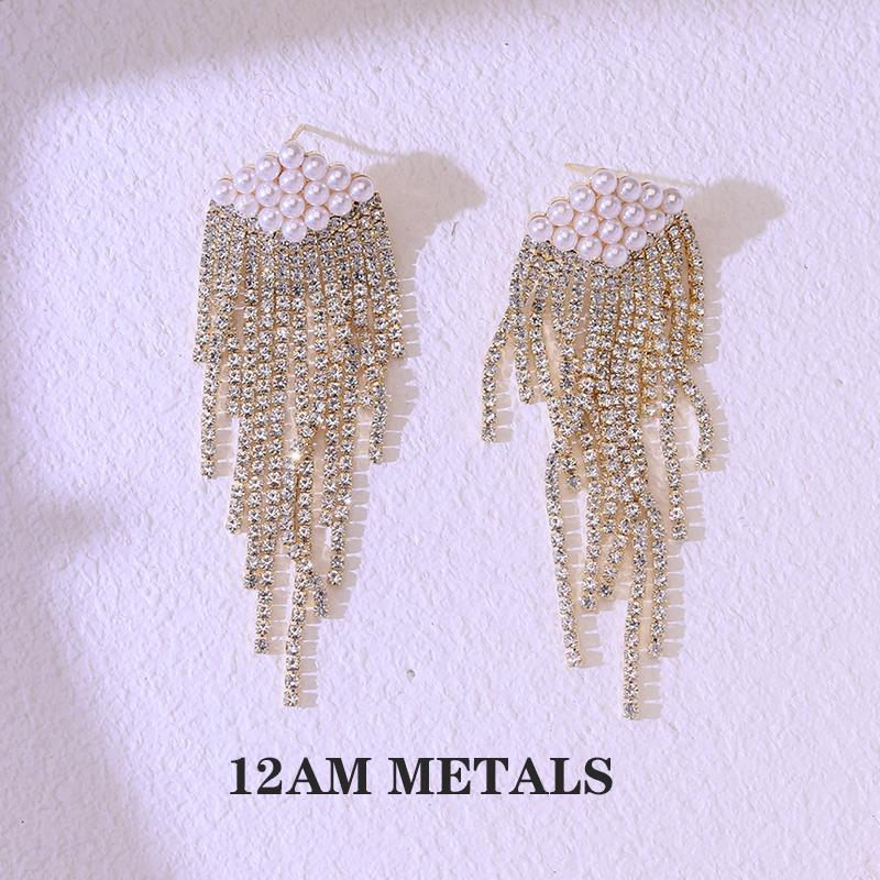 铜合金合成锆石耳饰 气质轻奢时尚百搭小众欧美长款耳环QC2768