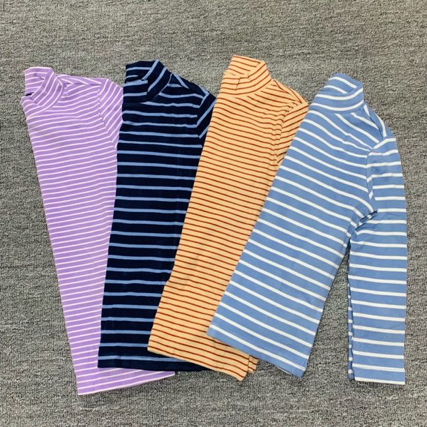 男女童半高领长袖条纹打底衫舒适保暖上衣