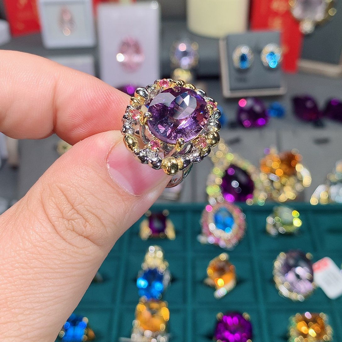 水晶戒指银S925镶嵌无****扰戒指