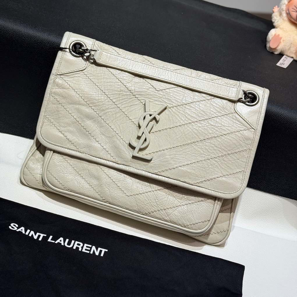 99新 YSL/圣罗兰 奶油白niki小号单肩包 D环 