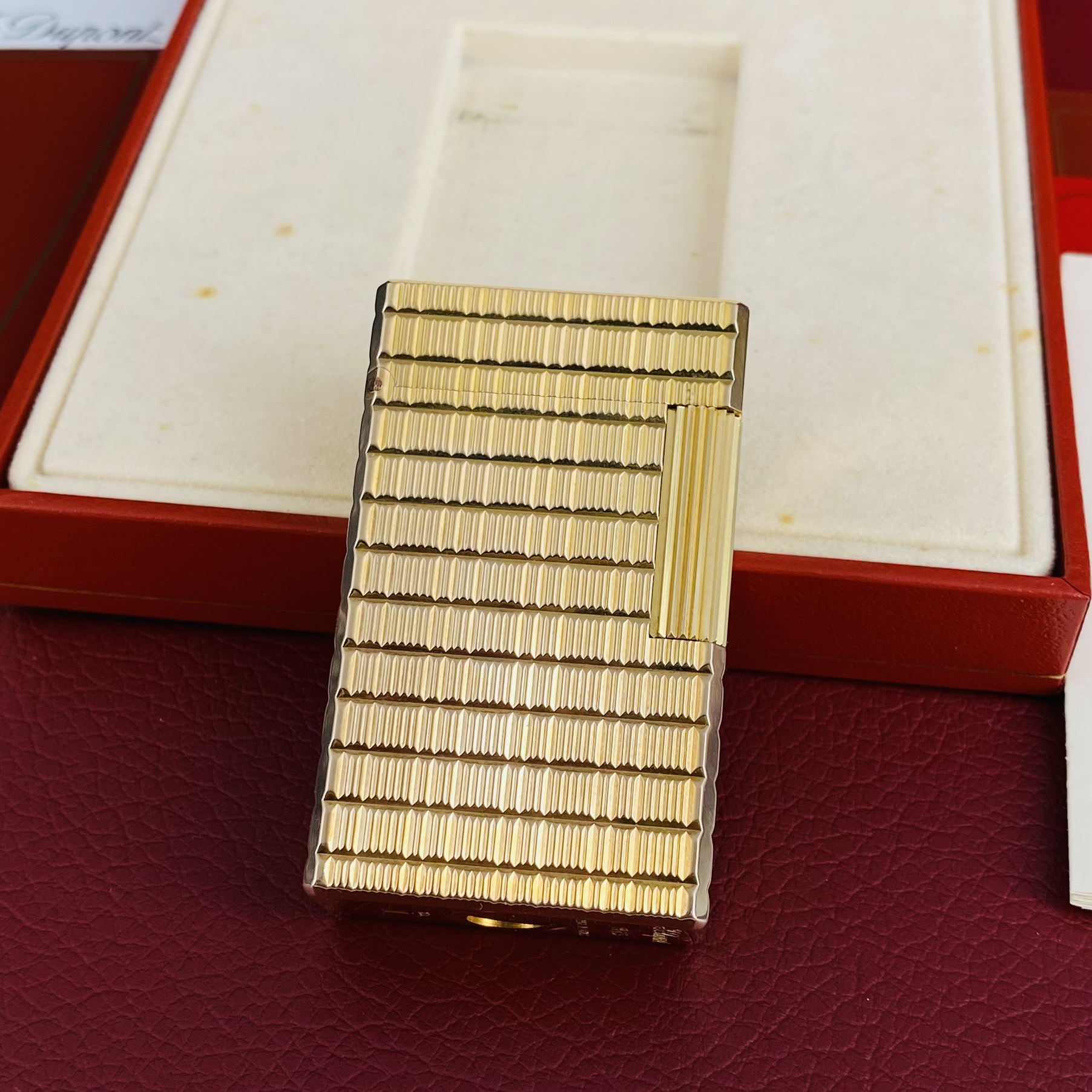 都彭镀金竖横纹L1大号充气打火机男士高档礼品送老公烟具