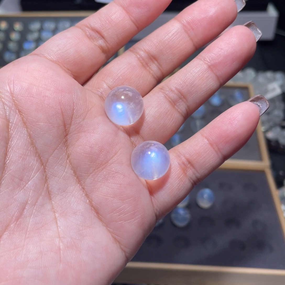 微***凉长石手链未镶嵌蓝月光单珠直径13.5m2颗