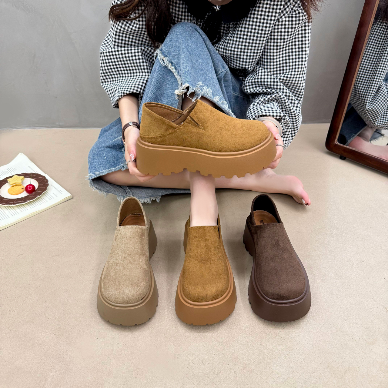 两穿勃肯鞋女2025新款秋季松糕厚底乐福鞋小个子增高超火爆款单鞋