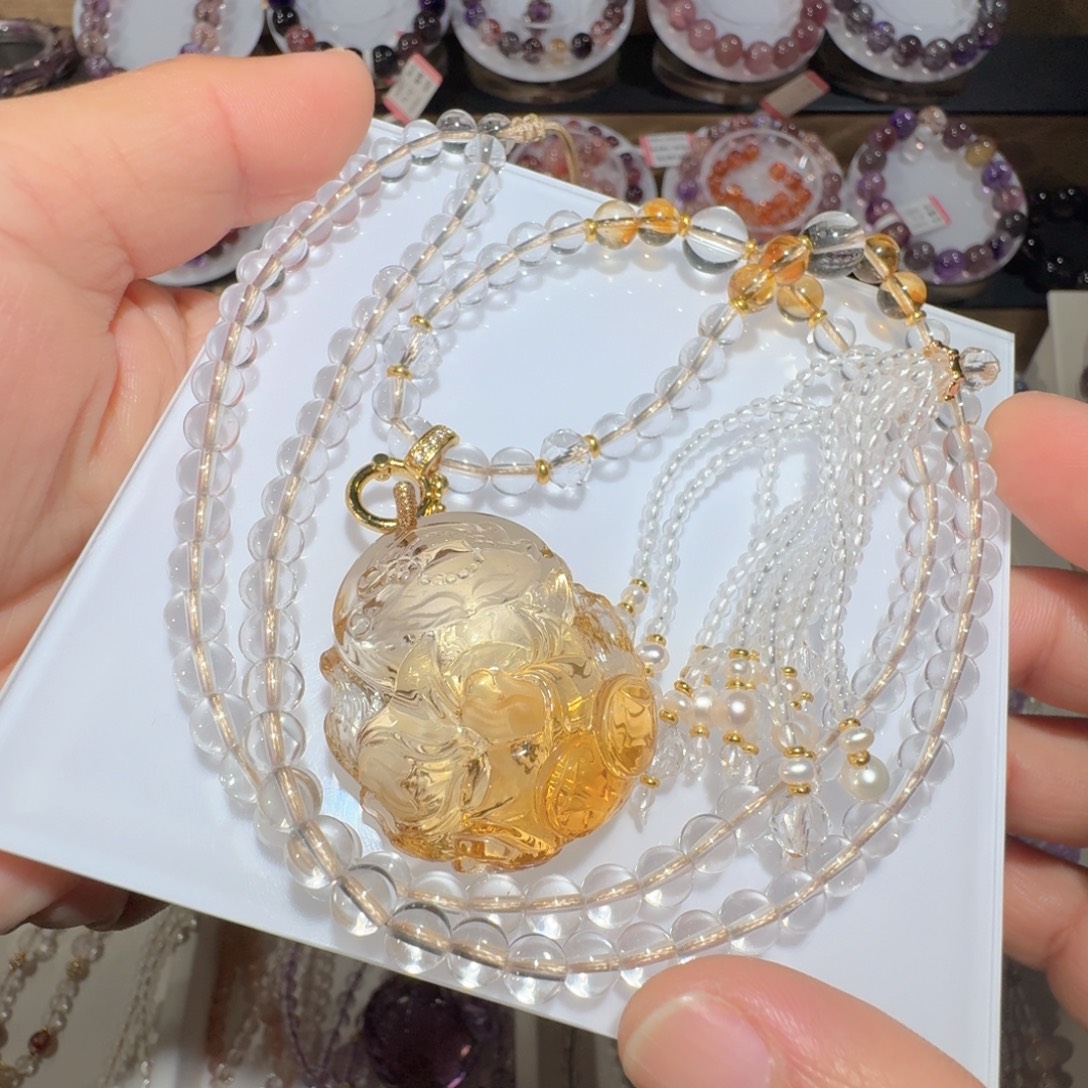 吊坠(赠链)黄晶合金巴西黄狐牌毛衣链