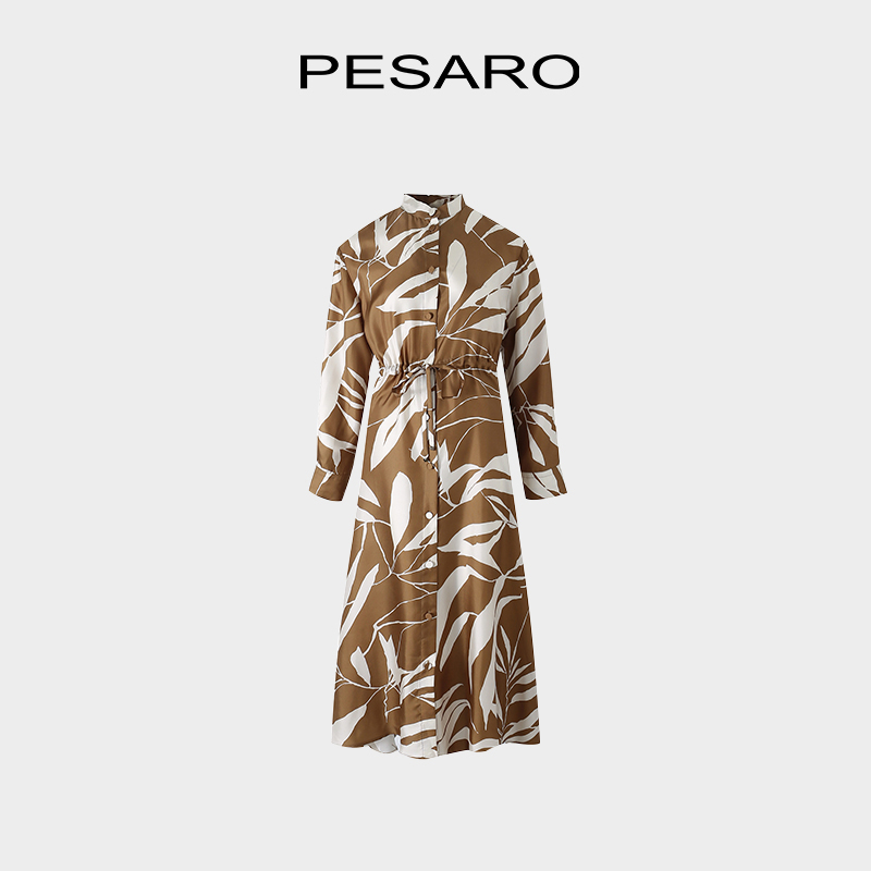 PESARO蕙玲夏季女装桑蚕丝时尚复古显瘦宽松设计感印花连衣裙