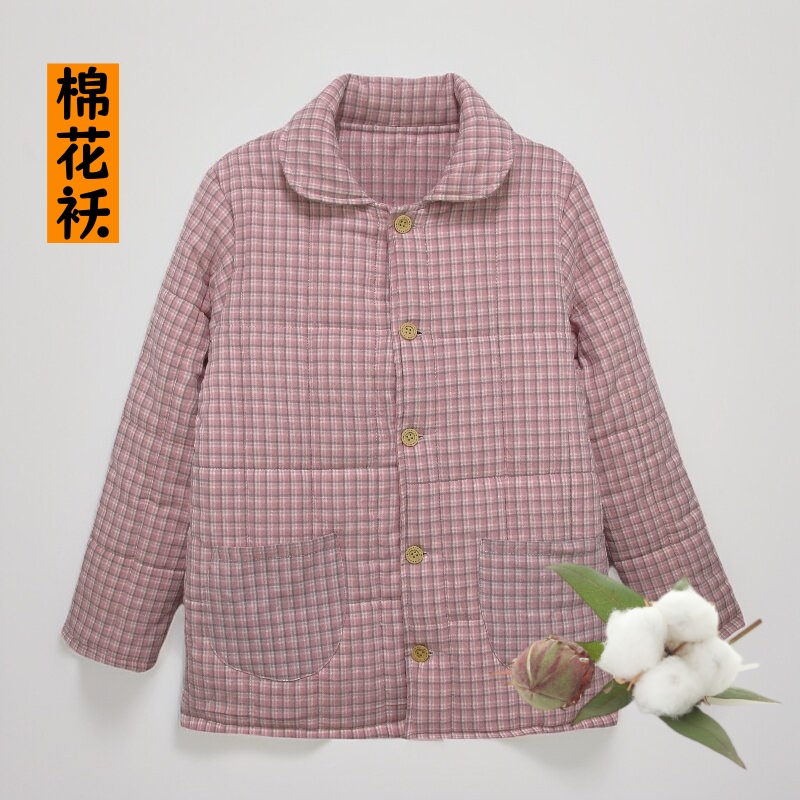 冬季纯棉花格子妈妈棉服棉袄新款加厚宽松复古保暖外套连帽棉衣
