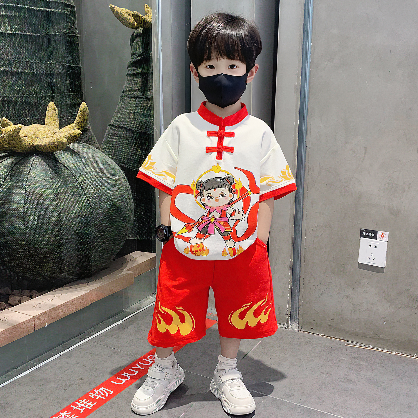 哪吒衣服男童夏季汉服套装小男孩儿童宝宝新中式国风周岁礼服唐装